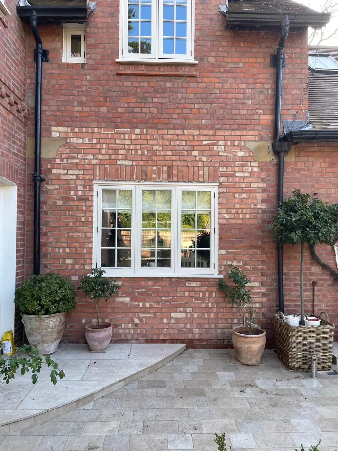 Period brickwork before specialist brick tinting and colour matching.