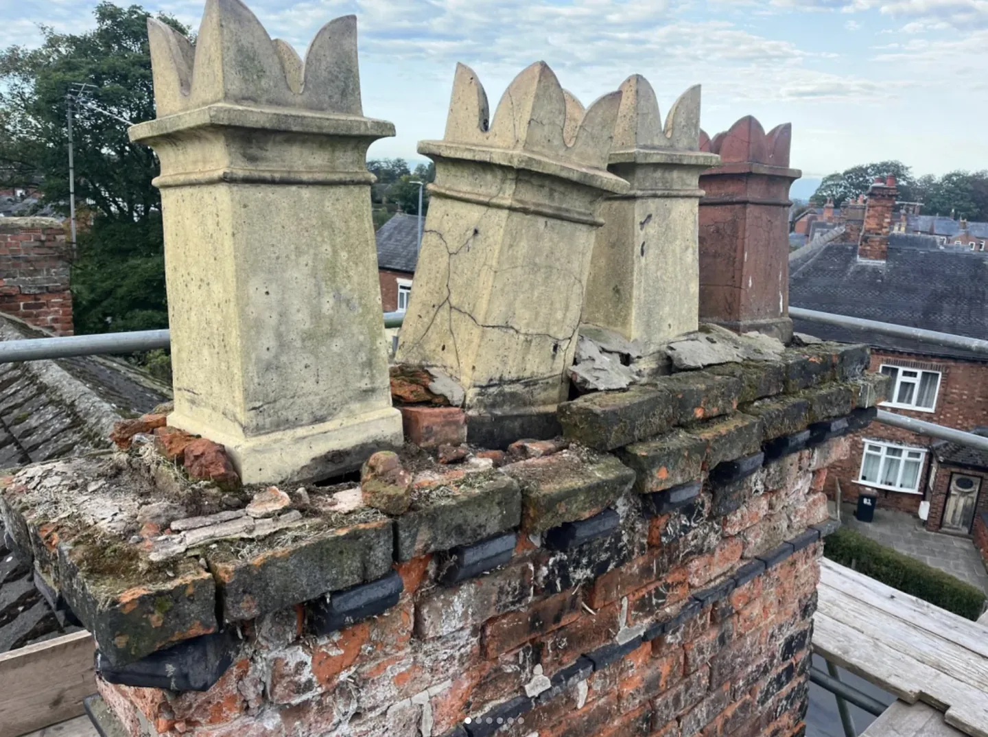 Victorian chimney stack before mortar repair and repointing.